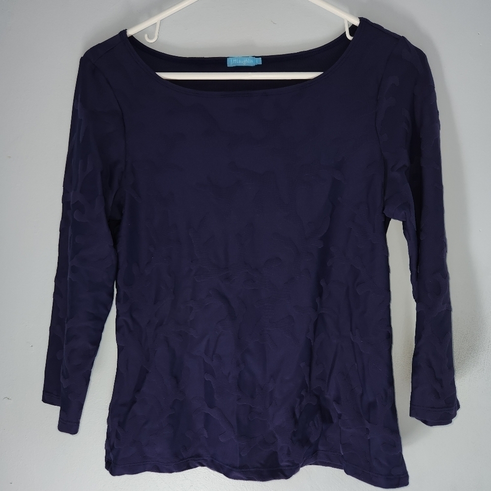 J. McLaughlin Boat Neck Coral Reef Tee Navy Blue sz Small